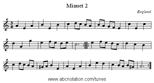 Minuet 2 - staff notation