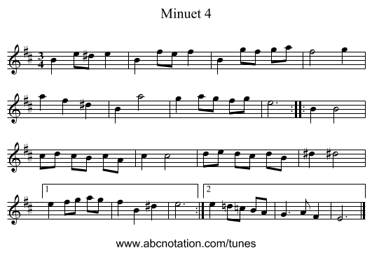 Minuet 4 - staff notation