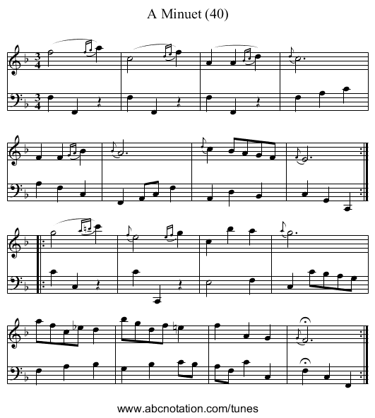 Minuet (40), A - staff notation