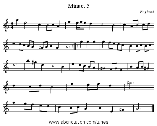 Minuet 5 - staff notation