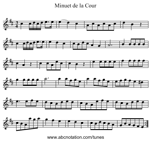 Minuet de la Cour - staff notation