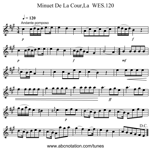 Minuet De La Cour,La  WES.120 - staff notation