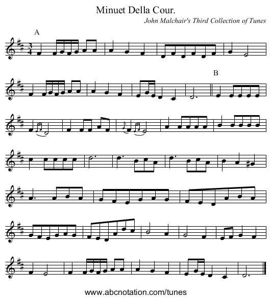 Minuet Della Cour. - staff notation