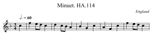 Minuet. HA.114 - staff notation