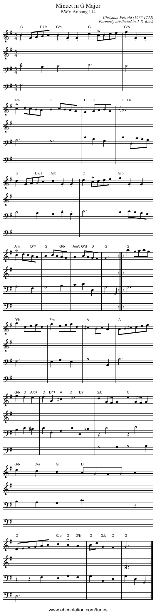 Minuet in G Major - staff notation