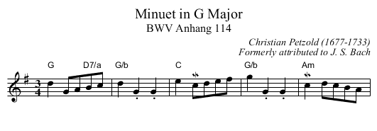 Minuet in G Major - staff notation