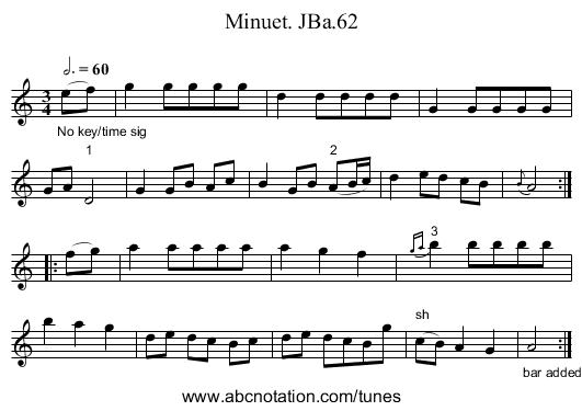 Minuet. JBa.62 - staff notation