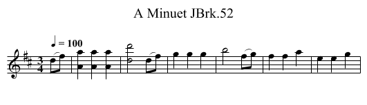 Minuet JBrk.52, A - staff notation