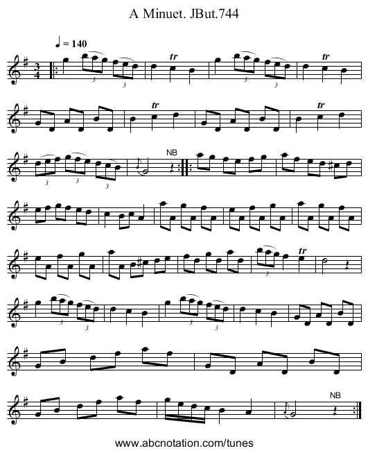 Minuet. JBut.744, A - staff notation