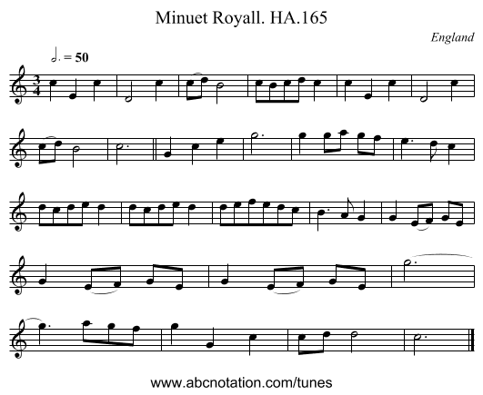 Minuet Royall. HA.165 - staff notation