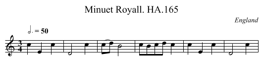 Minuet Royall. HA.165 - staff notation