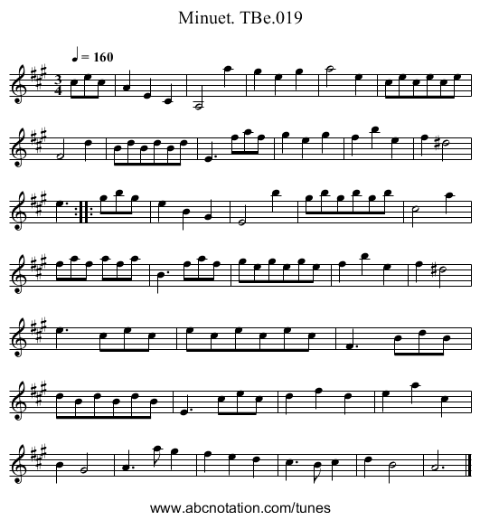 Minuet. TBe.019 - staff notation