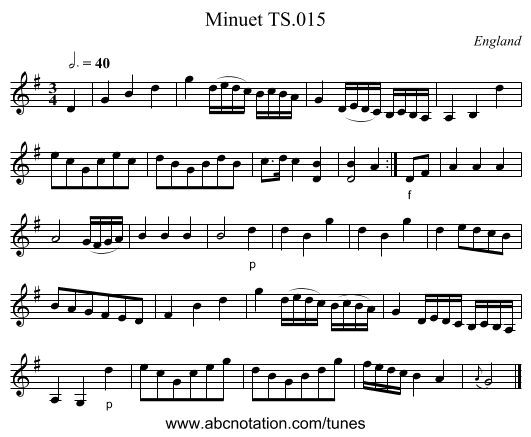 Minuet TS.015 - staff notation