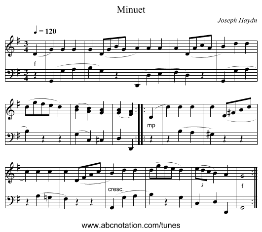 Minuet - staff notation