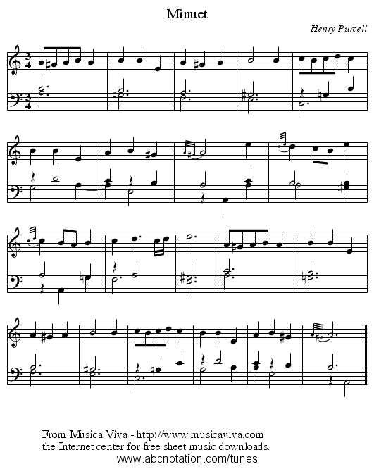 Minuet - staff notation