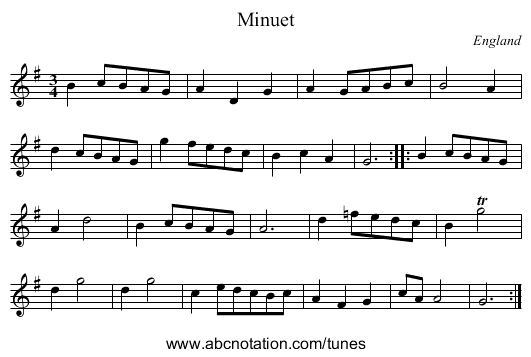 Minuet - staff notation