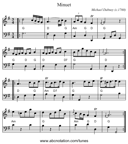 Minuet - staff notation