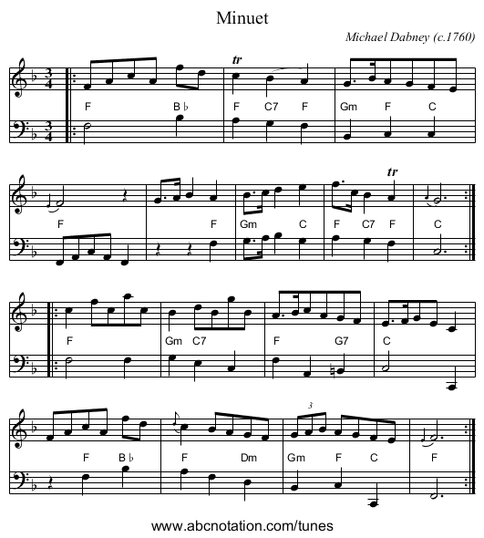 Minuet - staff notation