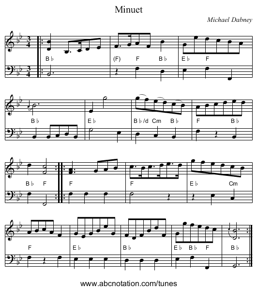 Minuet - staff notation