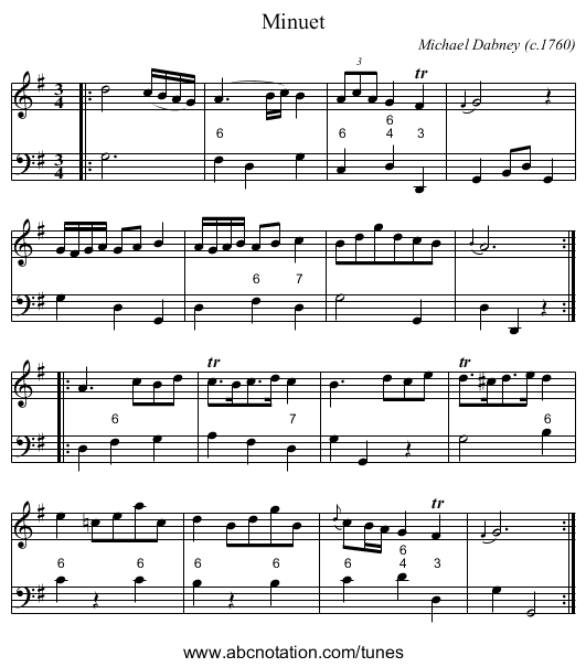 Minuet - staff notation