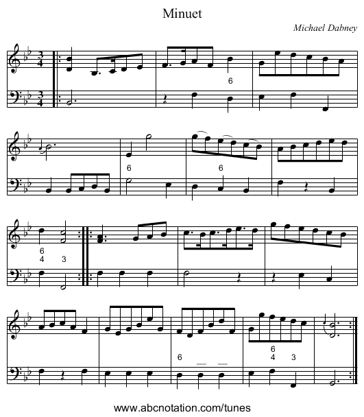 Minuet - staff notation