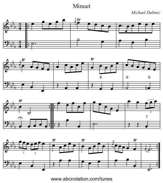 Minuet - staff notation