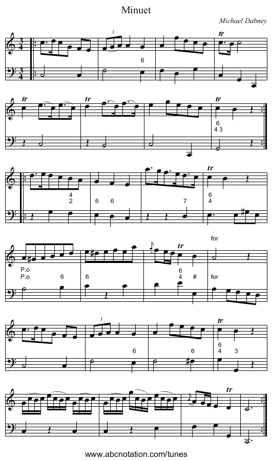Minuet - staff notation