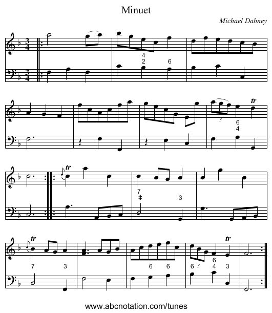 Minuet - staff notation