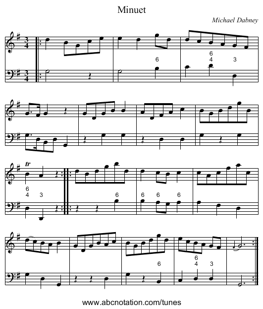 Minuet - staff notation