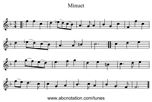 Minuet - staff notation