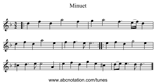 Minuet - staff notation