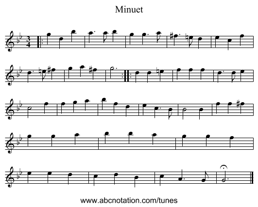 Minuet - staff notation