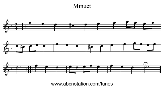 Minuet - staff notation