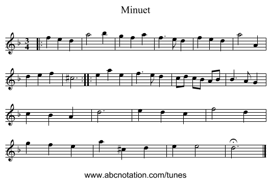 Minuet - staff notation