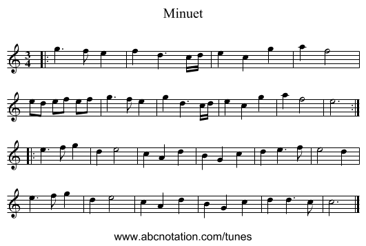 Minuet - staff notation