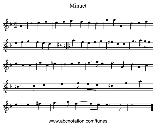 Minuet - staff notation