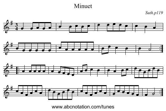 Minuet - staff notation