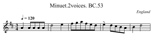 Minuet.2voices. BC.53 - staff notation