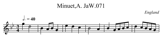 Minuet,A. JaW.071 - staff notation