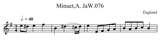 Minuet,A. JaW.076 - staff notation
