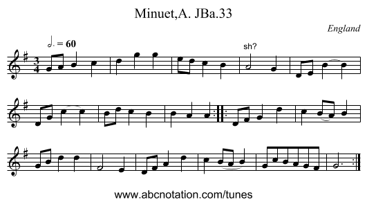 Minuet,A. JBa.33 - staff notation