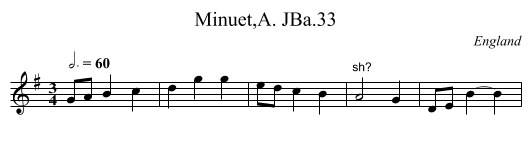 Minuet,A. JBa.33 - staff notation