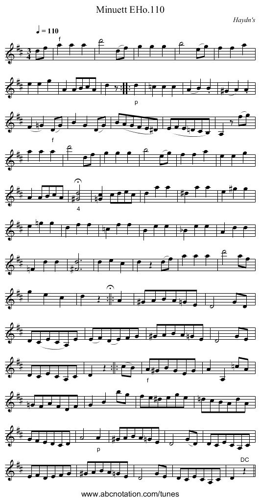 Minuett EHo.110 - staff notation