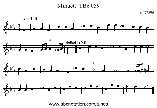 Minuett. TBe.059 - staff notation
