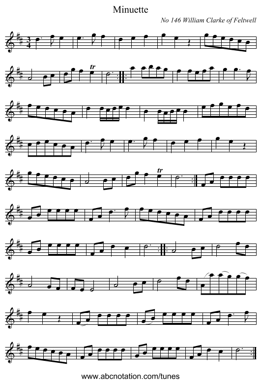 Minuette - staff notation
