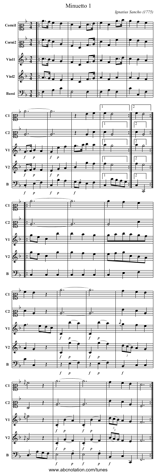 Minuetto 1 - staff notation