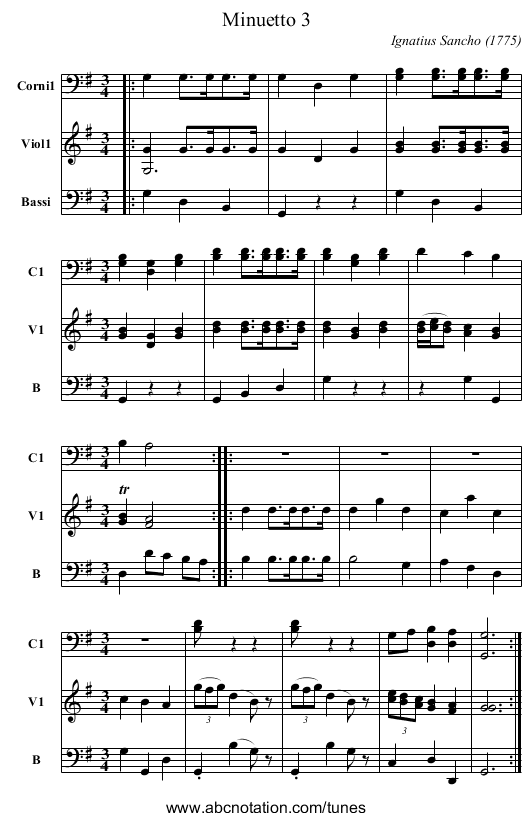Minuetto 3 - staff notation