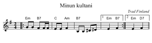 Minun kultani - staff notation