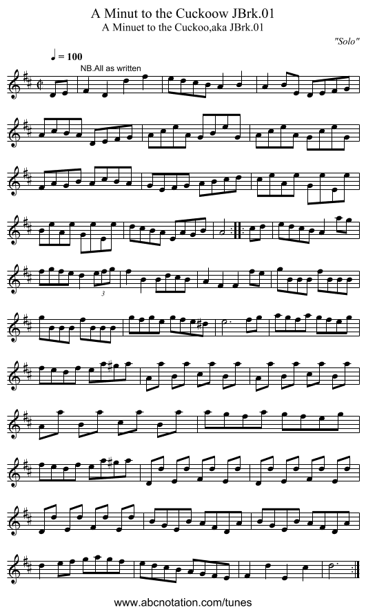 Minut to the Cuckoow JBrk.01, A - staff notation
