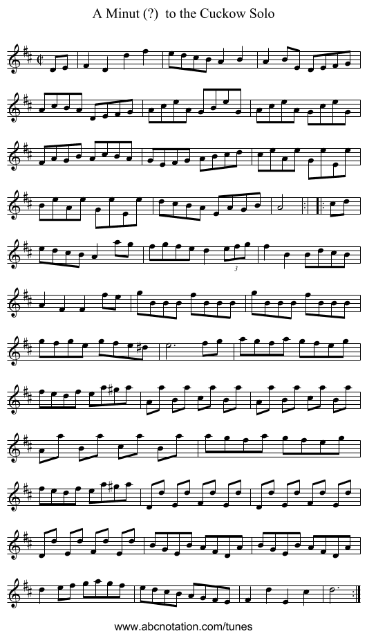 Minut (?)  to the Cuckow Solo, A - staff notation